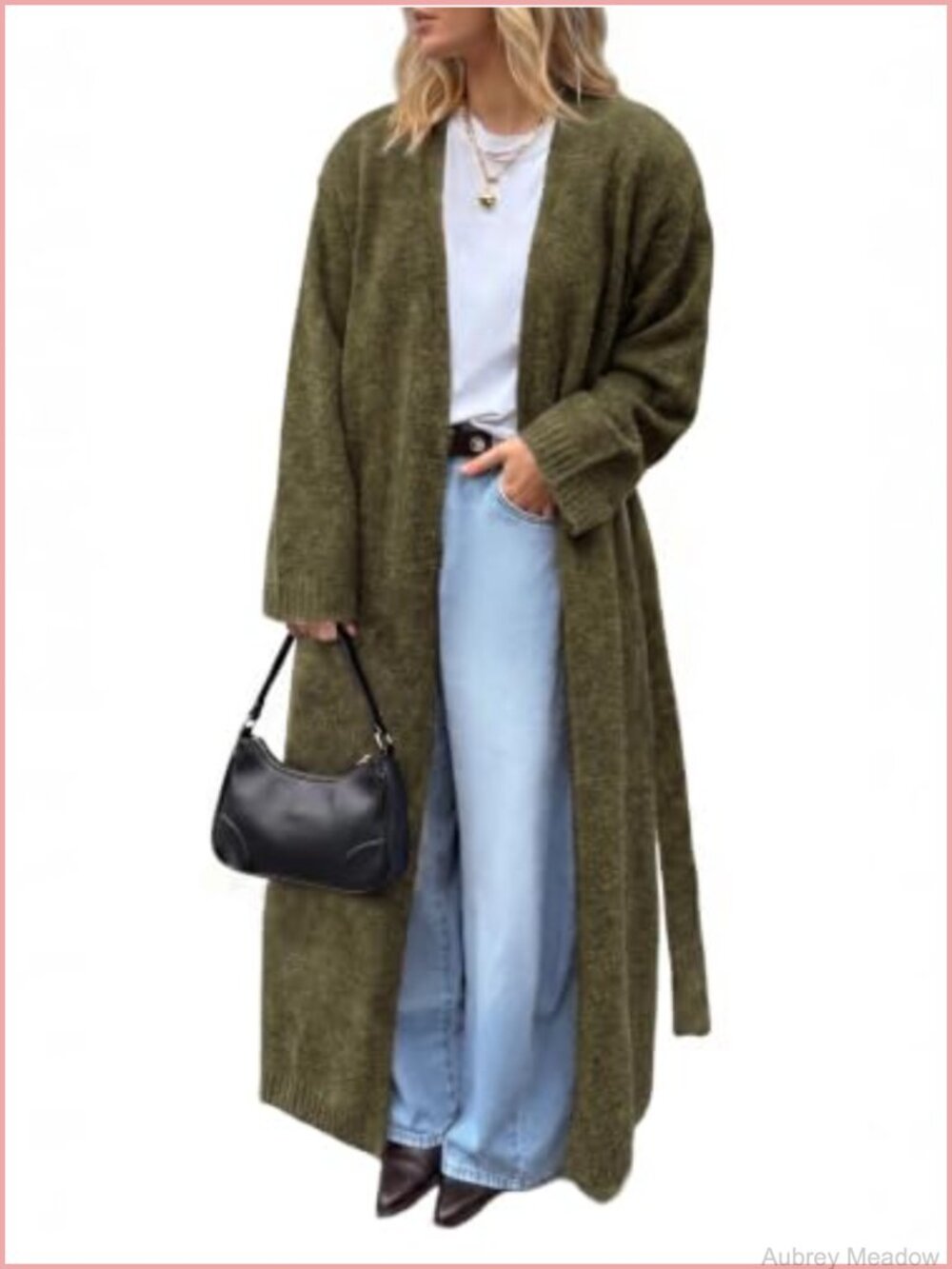 Oversized Open Front Long Cardigan Sweater with Belted Waist